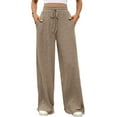 thumbnail image 2 of Pantalones de Pijama Holgados de Punto Suave con Bolsillos y Pernera Acanalada para Mujer con Cordón Ajustable. Marrón M, 2 of 10