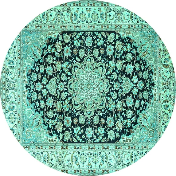 Ahgly Company Machine Washable Indoor Round Persian Turquoise Blue Traditional Area Rugs, 7' Round