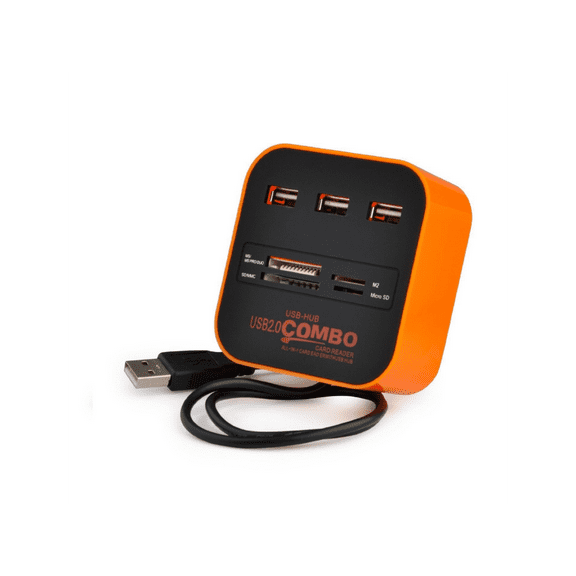 Micro USB Hub USB Splitter All In One USB 2.0 USB Hub Card Reader Combo（Orange）