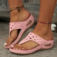 thumbnail image 2 of Povozer Sandals for Women Flip Flops Retro Hollow out T-strap Thong Sandals(Pink,9.5), 2 of 5