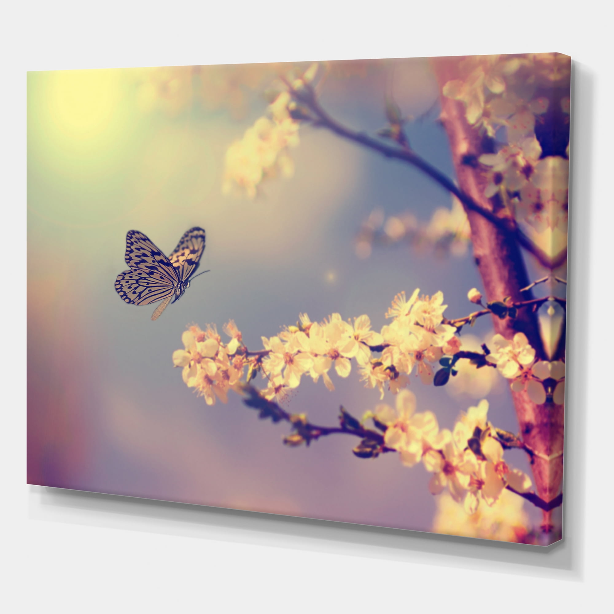 Designart ' Ancient Butterfly Flying To A White Flower ' Traditional Canvas Wall Art Print