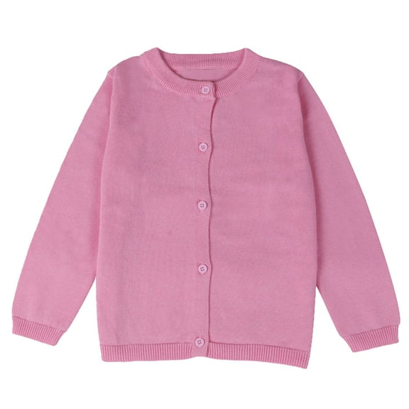 LYHaoo Girls Crewneck Cardigan Sweaters Long Sleeve Kids Button Down Cotton Sweaters School Uniform Sweaters for Little Girls 6 Years(Pink)