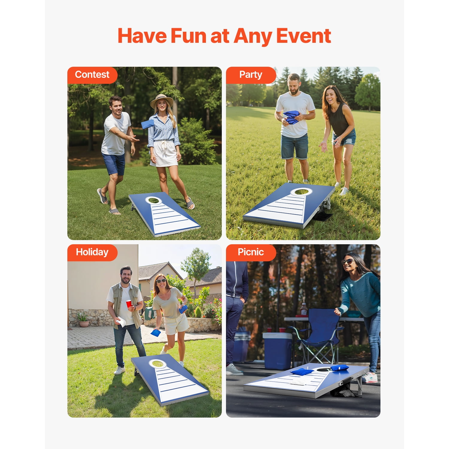 KFFKFF Portable Cornhole Set, 3x2 ft Toss Game Boards, Weather-Resistant Aluminum Design for Indoor and Outdoor Use, Foldable with 8 Bean Bags, Ideal for Backyard, Beach, and Camping Fun