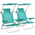 thumbnail image 1 of Outsunny Ensemble de 2 Chaises de Plage Pliantes avec Auvent Réglable, Turquoise, 1 of 10