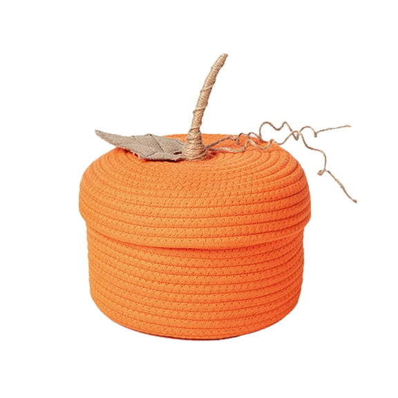 Sahpxhe Halloween Basket Cotton Rope Woven Pumpkin Design Storage Bucket with Lid,Candy Bags and Decorative Accent for Thanksgiving Home Decor,8.26x8.26x6.29in Orange