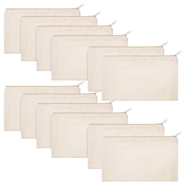 12 piezas de bolsa de lona para manualidades en blanco, estuche para lápices, bolsa de lona para maquillaje, bolsa de cosméticos, bolsa de viaje multiusos para artículos de tocador, bolsas con