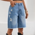 thumbnail image 4 of Women Denim Bermuda Shorts Knee Length Low Rise Baggy Jorts Light Blue S, 4 of 9
