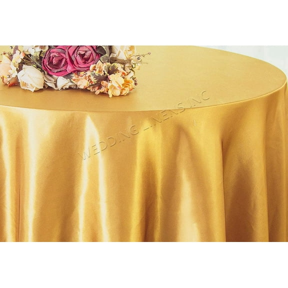 Wedding Linens Inc. 90'' Round Satin Table Cover Tablecloth - Gold