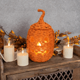 thumbnail image 2 of THOPBPRK Halloween Seagrass & Metal Pumpkin Basket - 12" Handcrafted Woven Jack O' Lantern with Witch Hat Lid, Spooky Halloween Woven Pumpkin Lamp for Home Decor, Fall & Festive Parties, 2 of 7