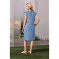 thumbnail image 7 of Women Summer Round Neck Casual Loose Split Wrinkle-Free Midi Dress with Pockets Denim Blue L, 7 of 7