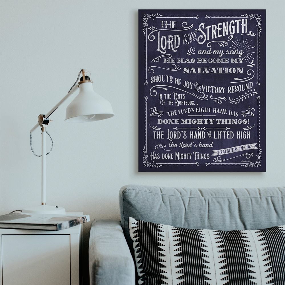 Stupell Industries Lord is My Strength Faith Based Psalm Text Blue White Designed by Mollie B.