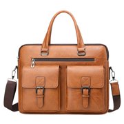 SCNOR Mens Convertible Textured PU Leather Briefcase - 3-in-1 Handheld/Shoulder/Crossbody, Laptop-Friendly, Lightweight for Office/Business Trip/Casual Use