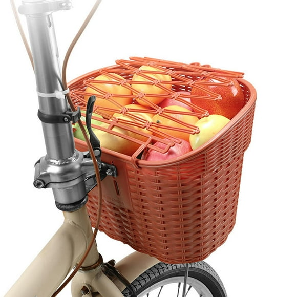 Cesta delantera para bicicleta con tapa, fácil de instalar, para guardar accesorios de ciclismo, portabebés para la mayoría de bicicletas y libros. Rojo marrón