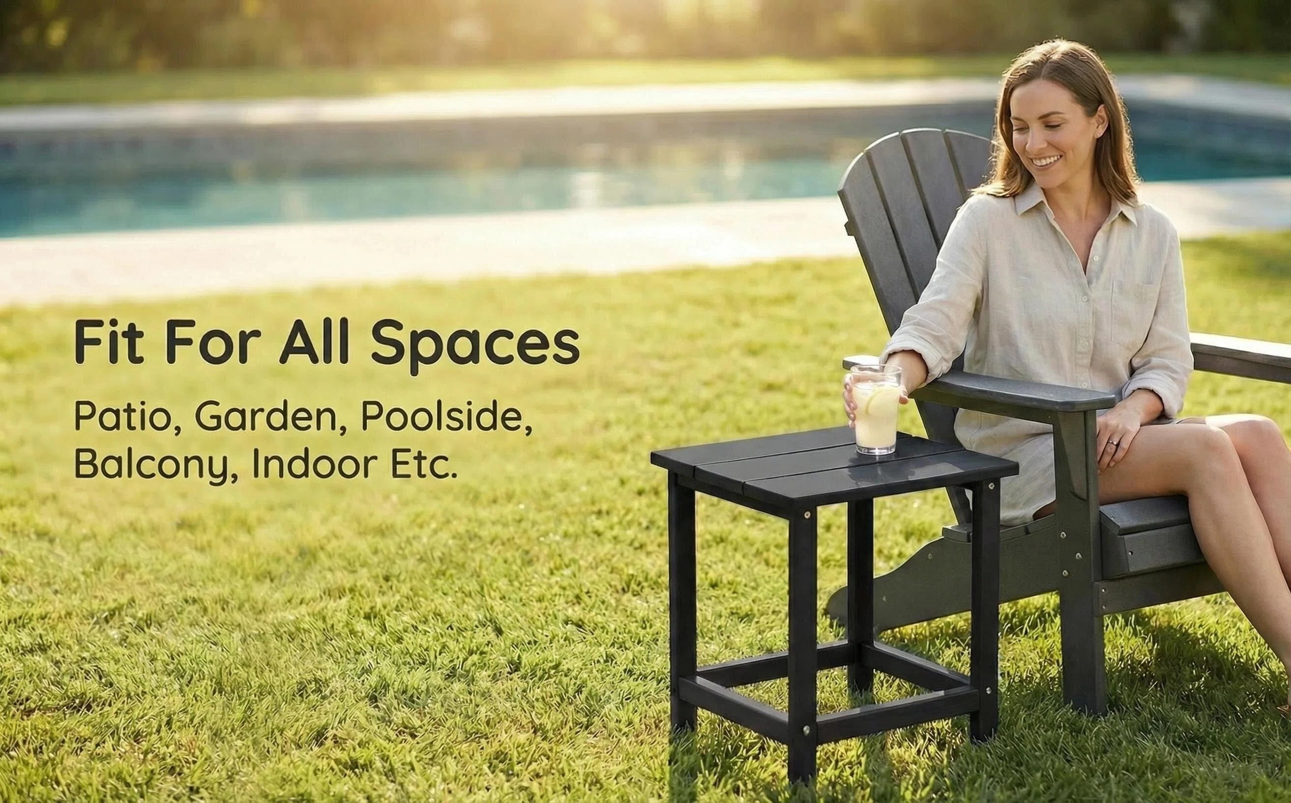 Outdoor Side Table, Patio Side Table, HDPE End Tables for Backyard Pool Porch Garden Lawn