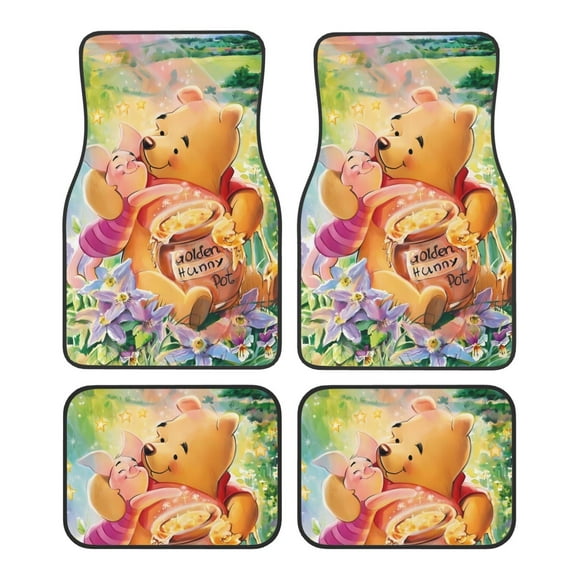 Car Foot Mat Set of 4 Pieces, Winnie The Pooh Car Carpet Full Set Floor Mats Fit for SUV, Vans, Sedans, Trucks