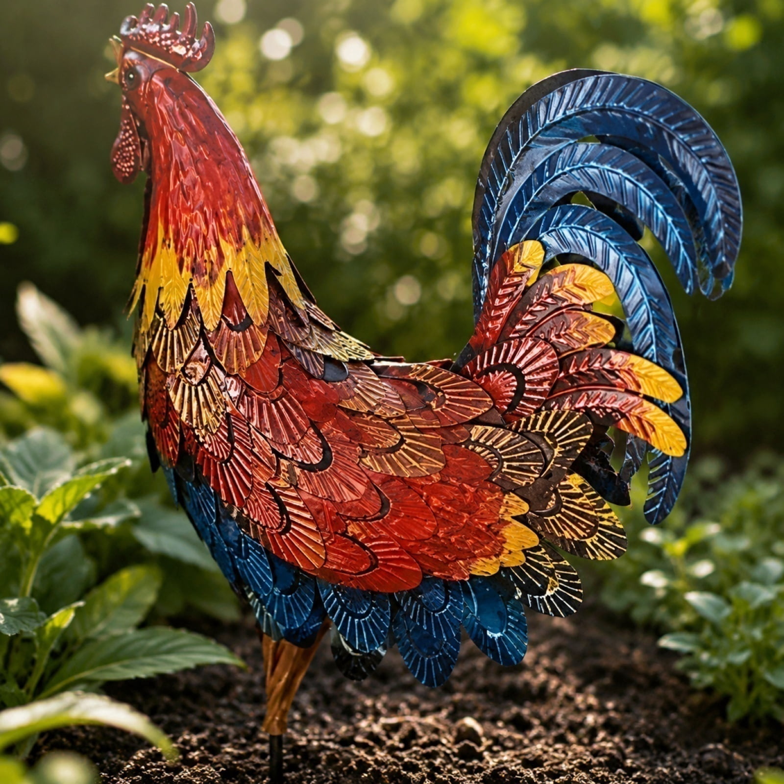 Metal Rooster Garden Statue Outdoor Decor, Yard Art Chicken Decoration for Home Patio Lawn Backyard, Rustic Farmhouse Kitchen Accent