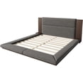 thumbnail image 6 of King Size Floor Upholstered Platform Bed with Extended Wood Headboard and Bedside Shelf, Gray, 6 of 7