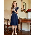 thumbnail image 6 of Oudiya Girls Summer Navy Blue Dress Ruffle Sleeve Mesh A Line Casual Party Dresses with Pockets 6-13 Y, 6 of 8