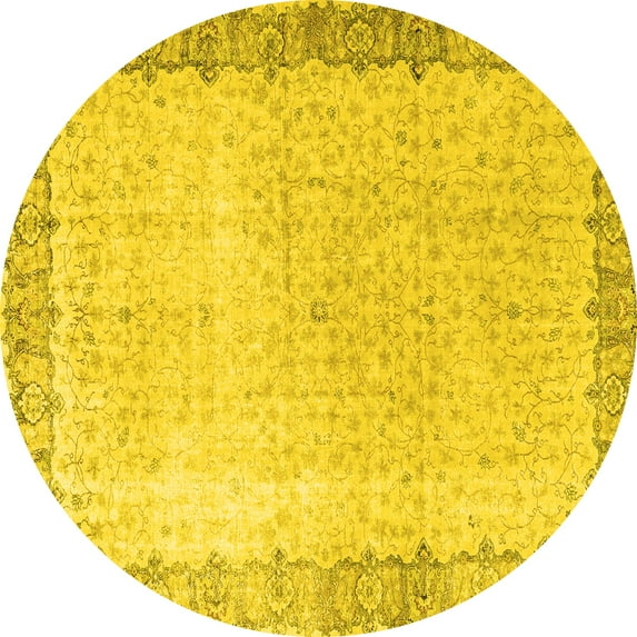 Ahgly Company Machine Washable Indoor Round Persian Yellow Traditional Area Rugs, 7' Round