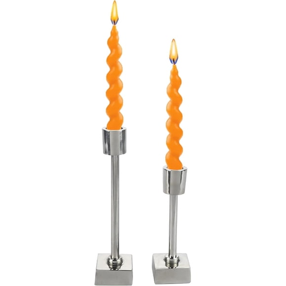 Rely+ Silver Candle Holders Set of 2 Square Shape Stand Dinning Coffee Table Centerpiece Candlesticks Holder Decor Home Candle Holder for Home Mantel Wedding Party Decorations