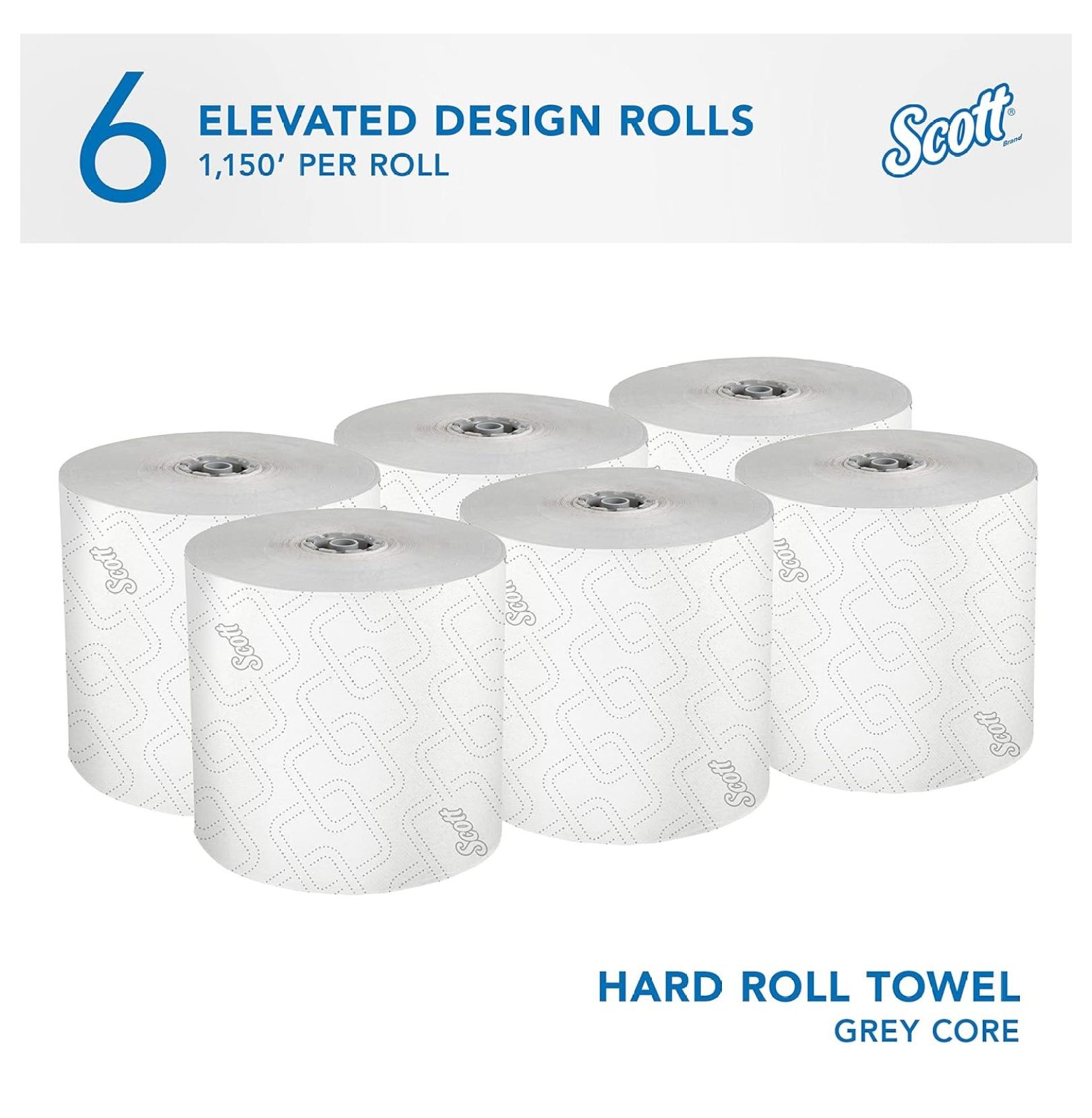 Pro Hard Roll Paper Towels (25703) with Absorbency Pockets, for MOD Dispenser (Grey ), 1150â€™ / Roll, 6 White Rolls / Case, 6,900 feet