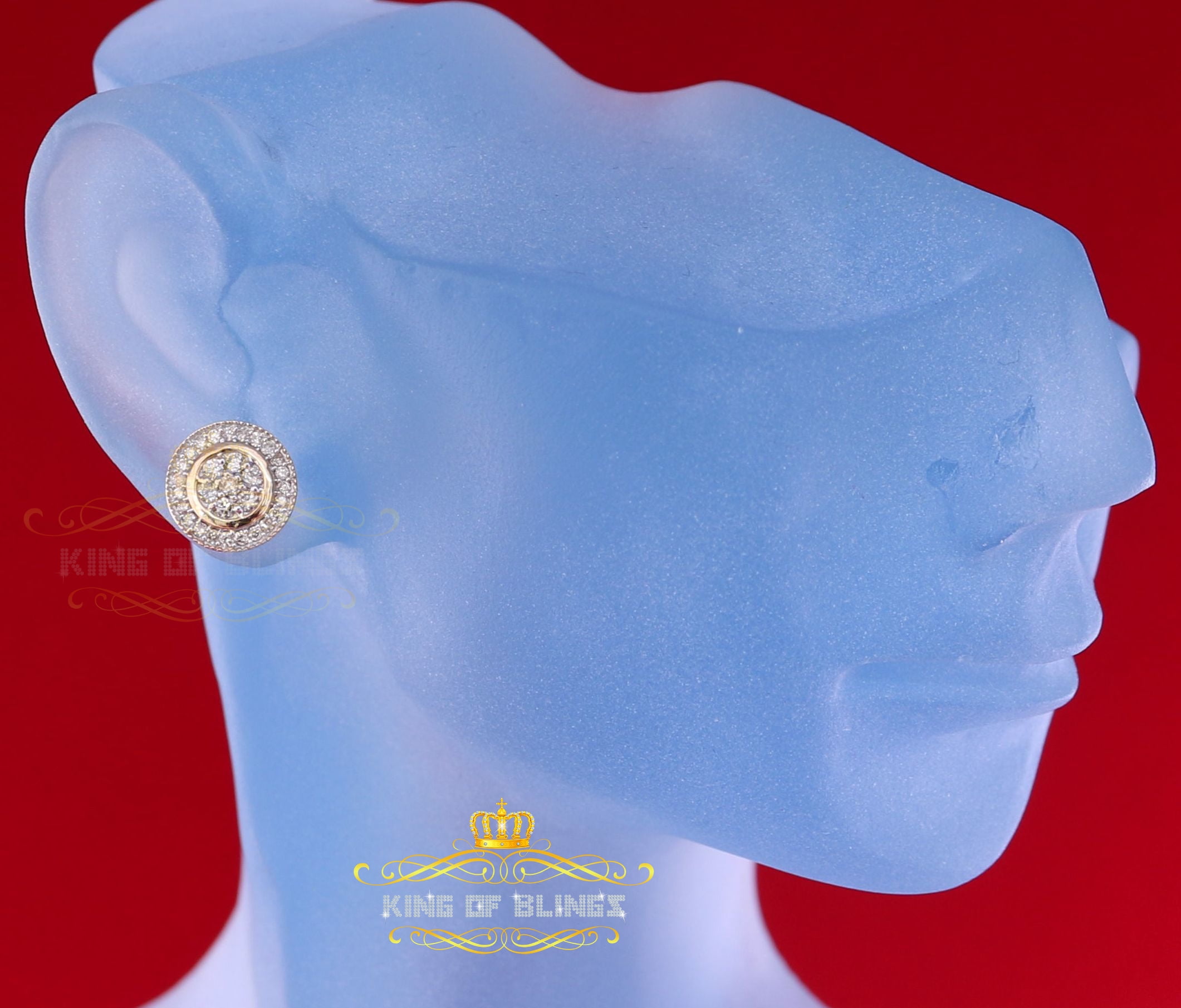 King of Bling's 10K Real Yellow Gold Real Diamond 0.50CT Men's/Women's Stud Round Earring
