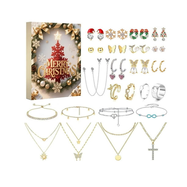 Calendario de Adviento de Joyería de 24 días, Regalo Navideño de Moda para Mujeres, Sorpresa Navideña Estilo A