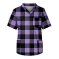 thumbnail image 3 of Domuza Scrub Tops Men Plaid Stripe Printed V Neck Short Sleeve Nurse Uniform Loose Fit Comfy Soft Medical Workwear with 3 Pockets Purple XL, 3 of 4