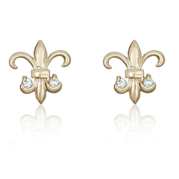 AVORA 14K Yellow Gold Fleur-de-lis Simulated Diamond CZ Earrings