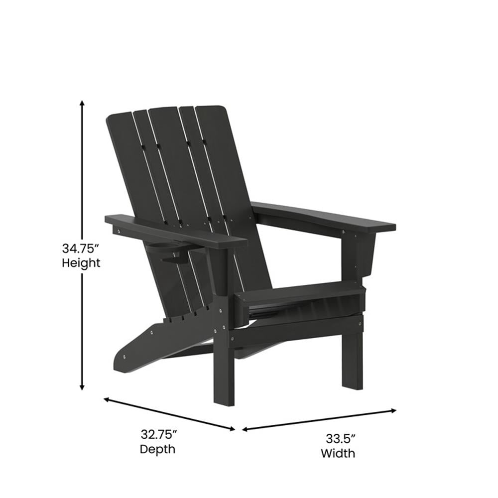 Pemberly Row All-Weather Adirondack Chair with Swiveling Cupholder in Black