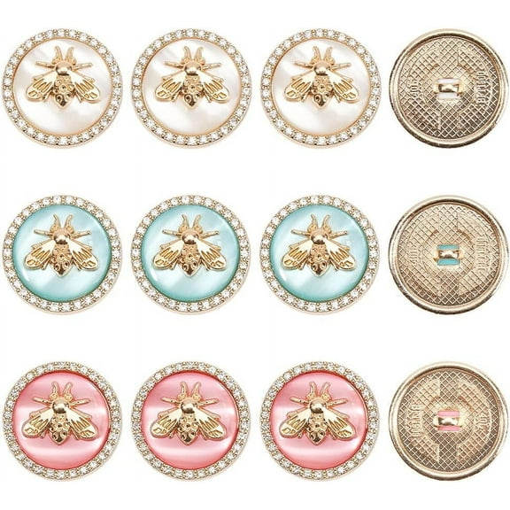 12Pcs Metal Rhinestone Button 3 Colors 3D Bee Round Button 25mm Gold Buttons with Bees & Rhinestone & Resin for Blazer Suits Sport Coat Uniform Jacket Sewing Fasteners Crafts DIY