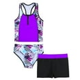 thumbnail image 2 of iEFiEL Girls Stripped Bathing Suit Tankini Set Tweens Three-Piece Swimsuit Swimwear,Sizes 4-16 Purple 12, 2 of 7