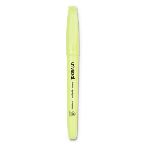 Universal Pocket Clip Highlighter, Chisel Tip, Fluorescent Yellow Ink, Dozen -UNV08851