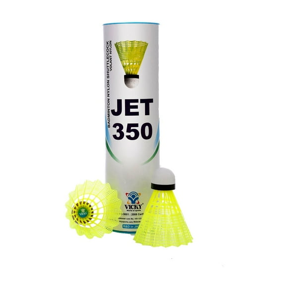 Vicky Jet 350 Nylon Badminton Shuttlecock Yellow , Shuttle Skirt Material | Pack Of 6