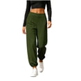 thumbnail image 4 of Levmjia Women Solid Color Side Slit Wide Leg Pants High Waisted Elastic Waist Casual Yoga Trousers for Summer Beach Vacation, 4 of 9