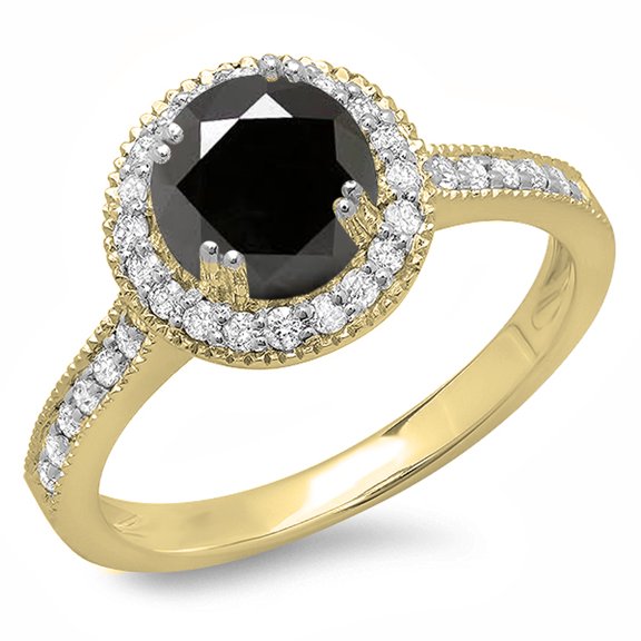 Dazzlingrock Collection 1.15 Carat (ctw) 14K Round Black And White Diamond Bridal Halo Engagement Ring, Yellow Gold, Size 10