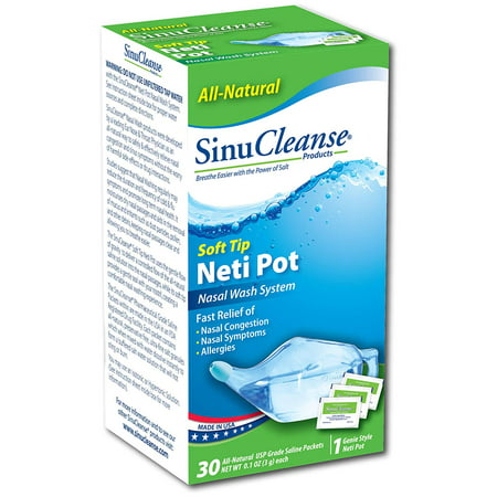 Nasal Wash System, Plastic Soft tip Neti Pot with Salt Packets SinuCleanse - 30