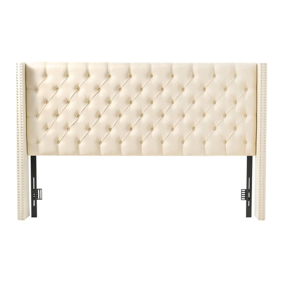 King Headboard, Adjustable Height Diamond Tufted Headboard, Cream Upholstered King Size Bed Headboard W84.1 x H(54.33-60.24) x D8.27 in for Bedroom