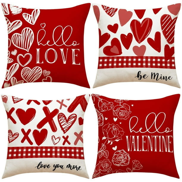 Fundas decorativas de almohada en forma de corazón 16x16 pulgadas | Impresión doble cara a rayas rojas | Poliéster Suave Duradero | Cierre oculto de cremallera | Juego de 2 fundas para cojines