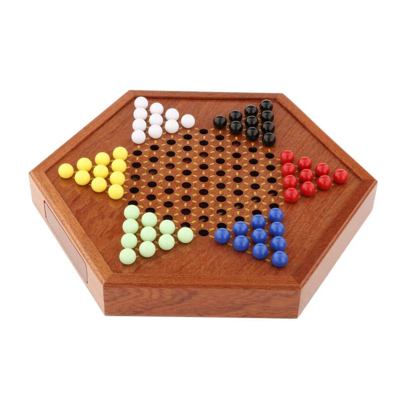 Classical Wooden Chinese Checkers Hexagon Checkers Travel Family Game Set 