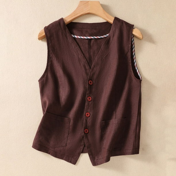 Chaquetas y abrigos casuales sin mangas y sin capucha para mujer, chaleco de lino vaquero, cárdigan informal de tendencia sin mangas de mezclilla, abrigo para mujer