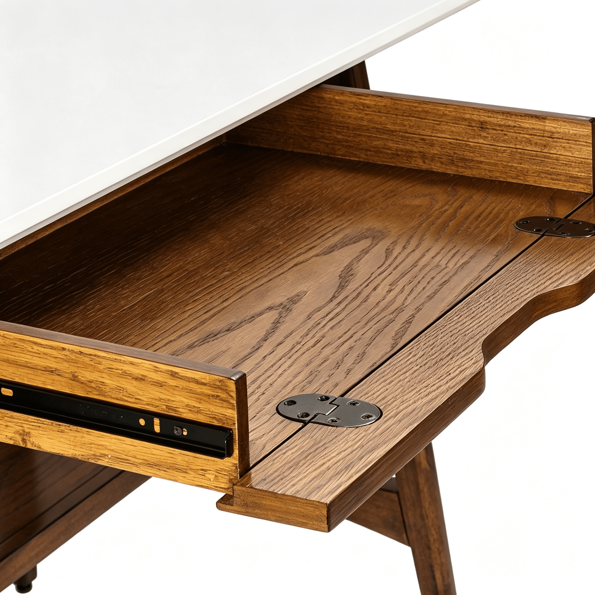Asteroutdoor Desk with White Top and Pecan Wood Base, Lower Shelf, Assembly Required