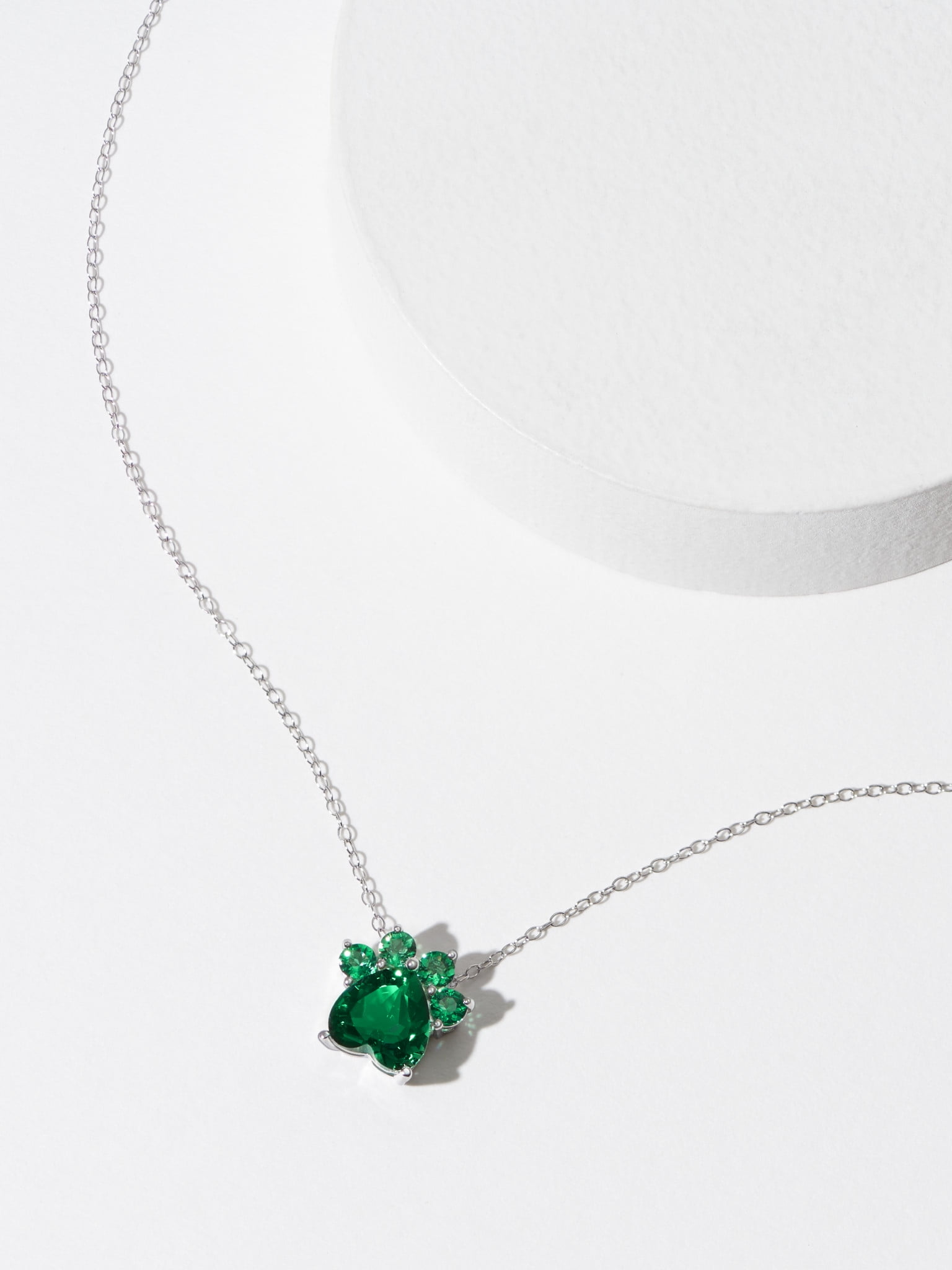 Forever Facets Platinum over Sterling Silver Simulated Emerald Paw Print Necklace