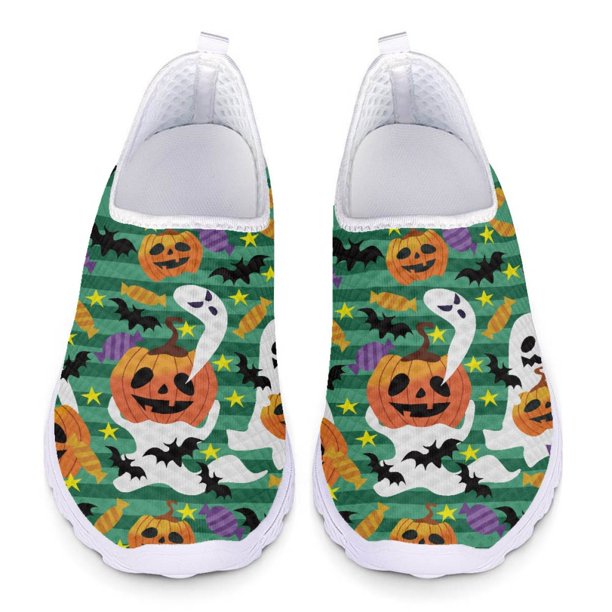 Zapatillas de deporte transpirables con diseño de marca resistente a la suciedad y con diseño de calabaza y murciélago de caramelo para mujer para primavera y otoño