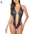 thumbnail image 1 of Mujeres Sexy Halter Body Ropa interior Cuello en V profundo Ropa interior de encaje floral, Azul, L Inevent XX000181-09, 1 of 7