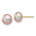 thumbnail image 1 of Real 14kt Yellow Gold 7-8mm Purple Button Freshwater Cultured Pearl Stud Post Earrings; for Adults and Teens; for Women and Men, 1 of 3