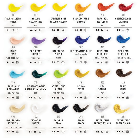 Liquitex Professional Heavy Body Acrylics - Set of 24, Essential Colors, 22 ml