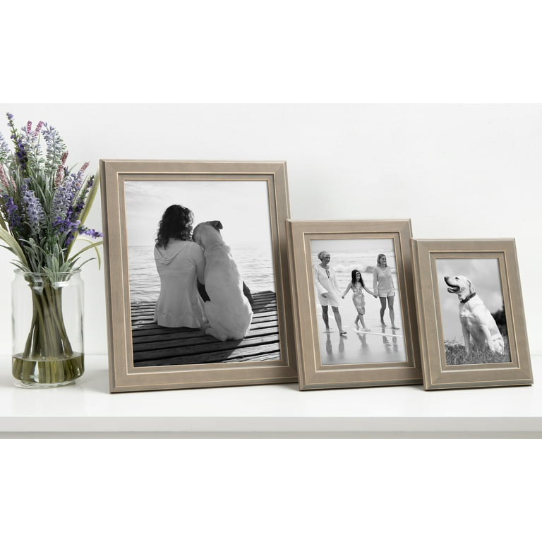 DesignOvation Kieva Solid Wood Picture Frames, Distressed Gray 11x14 Matted to 8x10, Pack of 4