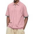 thumbnail image 1 of Men's Summer Solid Color T-shirt With A 3 Button Open Collar And Button Up Short Sleeved Top 3XL, 1 of 5