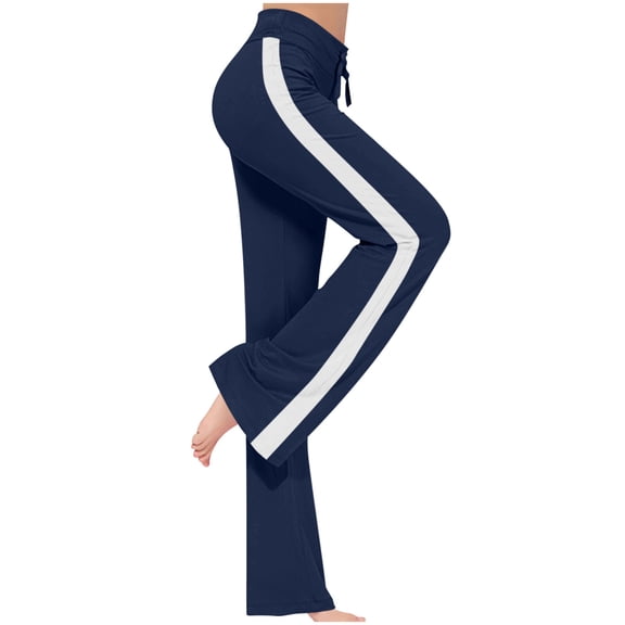 Ecqkame Women Loose Wide Leg Pants Casual Classical Side Striped Sweatpants Elastic High Waist Baggy Yoga Trousers with Pockets Dark Blue XL